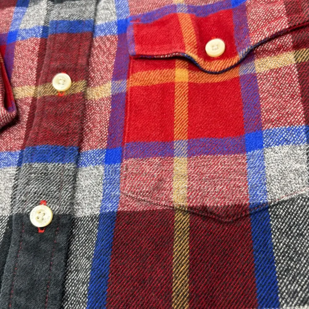 The North Face Mens Medium Red Blue Plaid Check Long Sleeve Button Up Shirt
